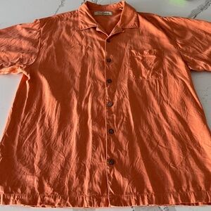 Tommy Bahama 100% Silk Camp Collar Short Sleeve Button Down Orange Large